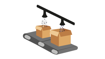 Illustration of cardboard boxes being filled with plastic pellets