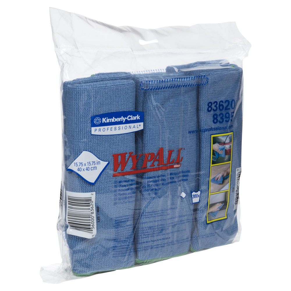 WypAll® Microfiber Cloths (83620), Blue, Reusable, 4 Packs / Case, 6 Cloths / Bag (24 Cloths) - 991083620