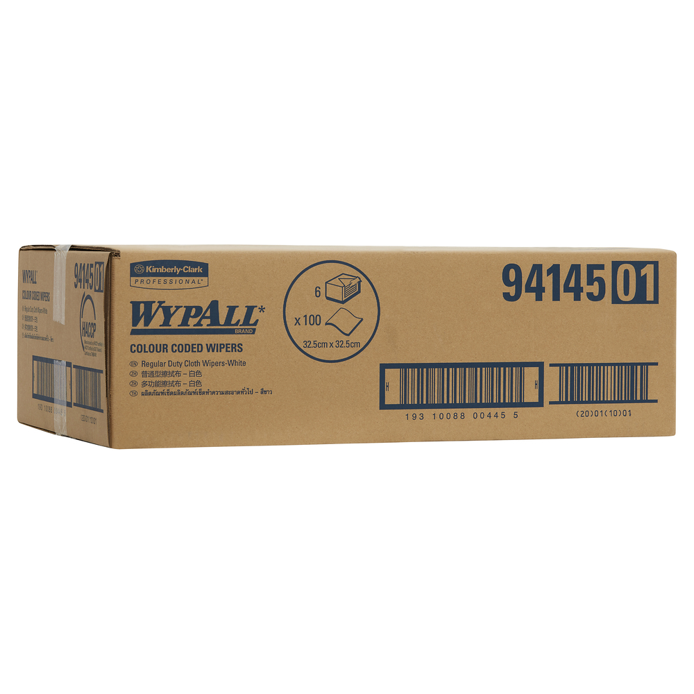 WYPALL® Colour Coded Wipers (94145), White Cleaning Wipers, 6 boxes / Case, 100 Wipers / Box (600 Total) - S050428262