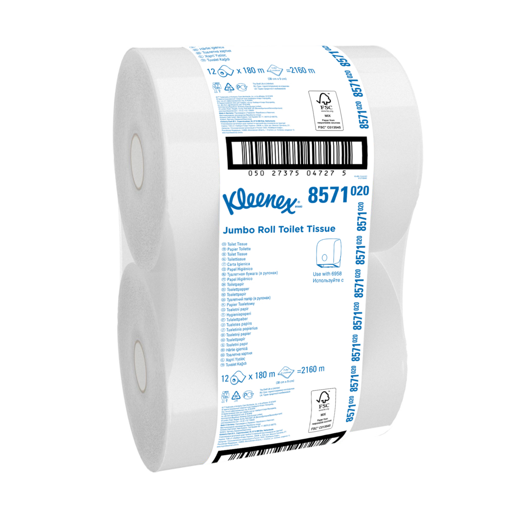 Scott® Essential™ Papel higiénico en rollo Jumbo 8512: papel higiénico en  rollo Jumbo - 12 rollos x 526 hojas de higiénico de 2 capas (2400 m en  total)
