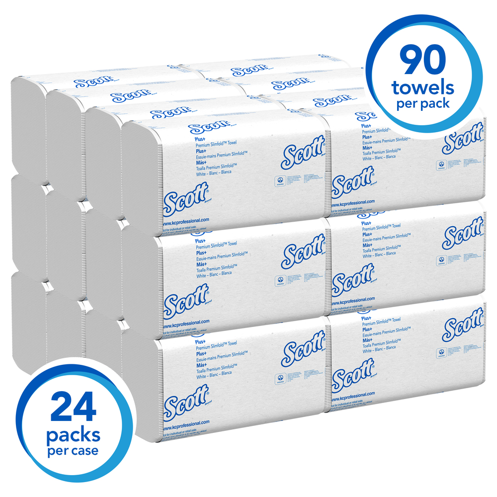 Essuie-mains Scott® Control Slimfold (04442) avec poches d'absorption à séchage rapide, blanc, 90 serviettes / clip, 24 paquets / caisse - 04442