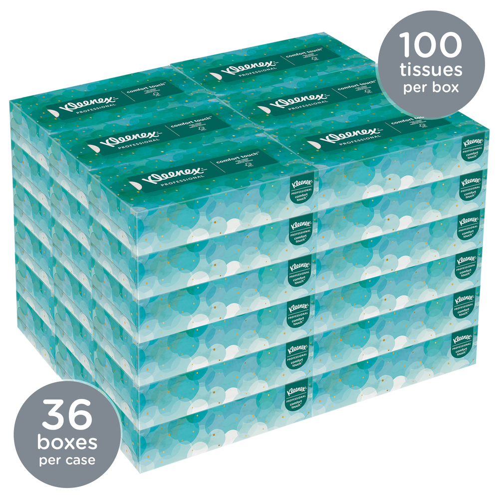 Kleenex® Professional Facial Tissue for Business (21400), boîtes de mouchoirs plates, 36 boîtes / carton, 100 mouchoirs / boîte, 3 600 mouchoirs / carton - 21400
