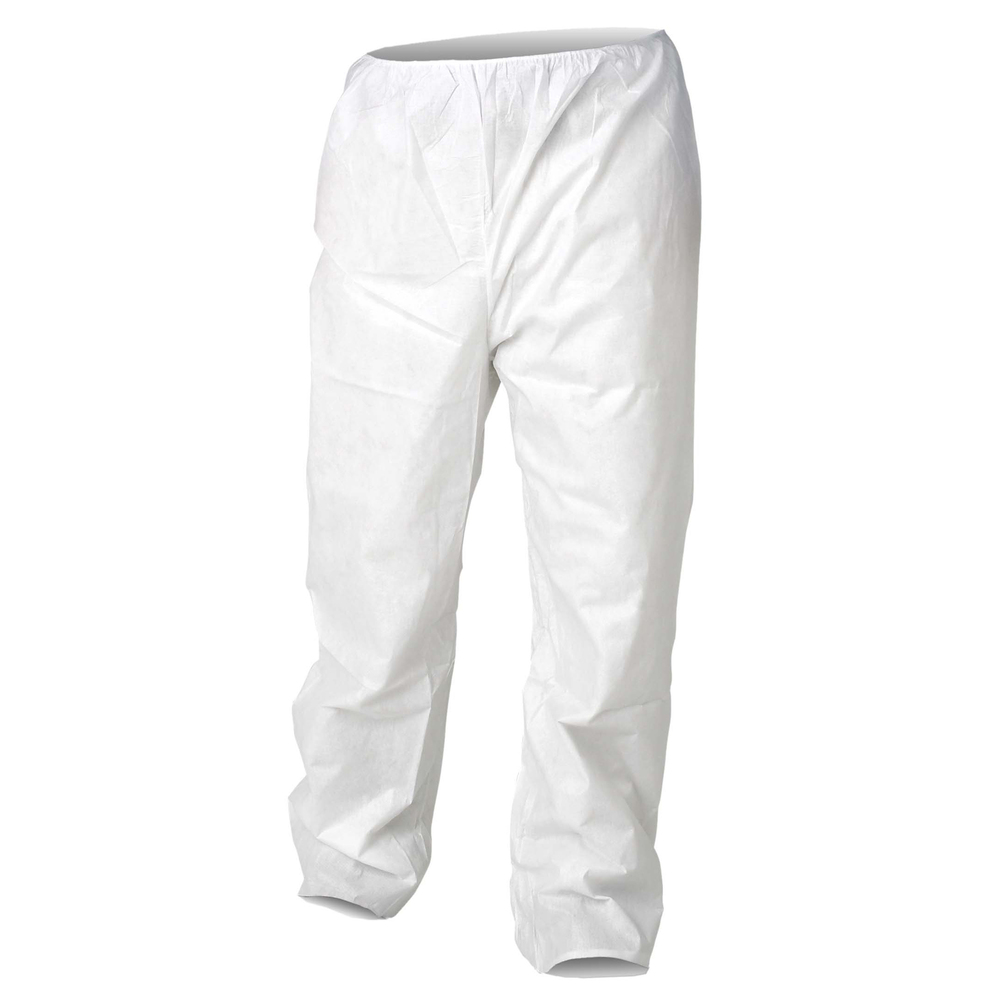 KleenGuard™ A20 Breathable Particle Protection Pants (36223), Serged Seams,  Elastic Waist, Open Ankles, White, Large, 50 / Case