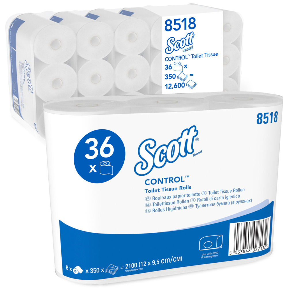 Scott® Control™ Papel higiénico en rollo estándar 8518, 36 rollos x 350  hojas blancas de 3 capas (12.600 hojas)