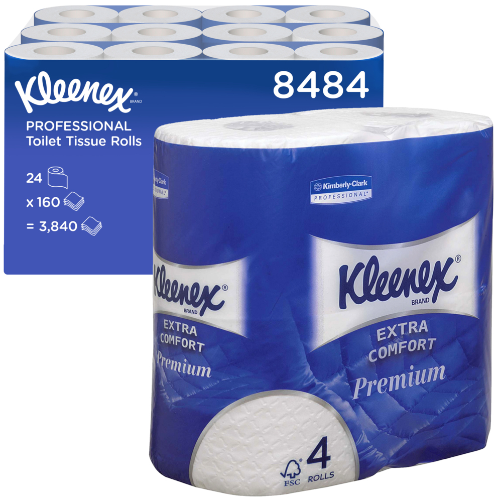 Kleenex® Papel Higiénico 4 Capas 8484, 24 Rollos Pequeños de 160 Hojas,  Ultra™ Cómodo, Premium, Blanco