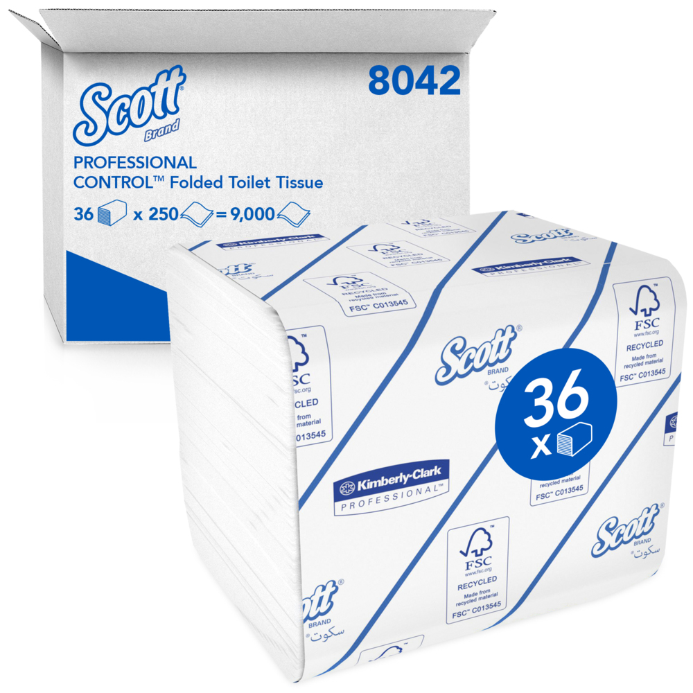 Scott® Control™ Folded Toilet Tissue 8042 - 2 Ply Bulk Toilet Paper - 36  Packs x 250 Toilet Paper Sheets (9,000 Total)