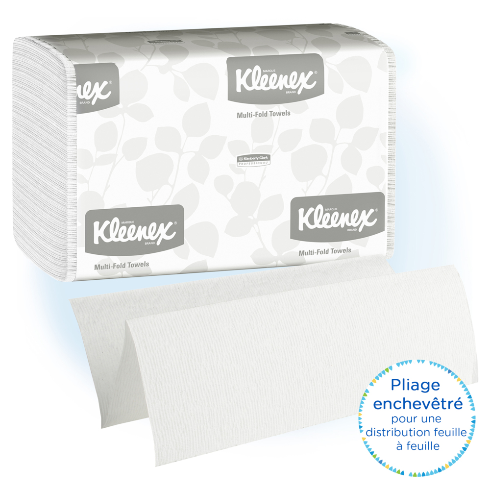 Essuie-mains Kleenex® 1890 - Essuie-mains en papier enchevêtrés - 16 paquets x 150 essuie-mains en papier blancs (2 400 au total) - 1890