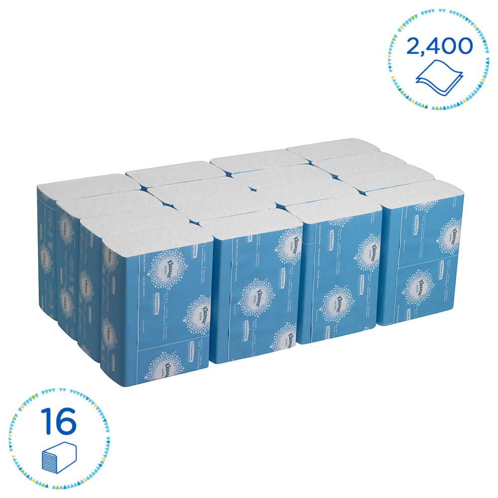 Essuie-mains enchevêtrés Kleenex® Ultra™ 4632 - 150 blancs 2 épaisseurs par paquet (16 paquets par boîte) - 4632