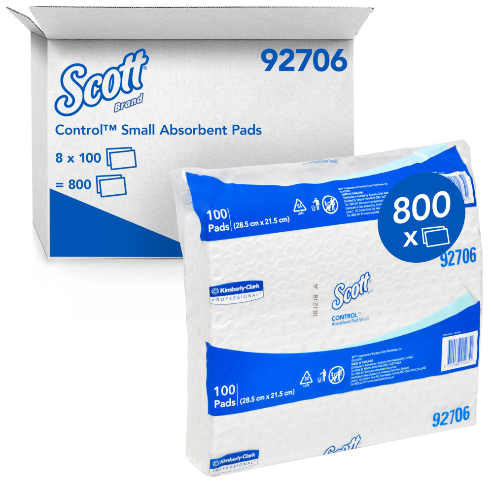 SCOTT® Control Small Absorbent Pads (92706), White Hygienic Surface Cover,  8 Packs / Case, 100 Pads / Pack (800 Pads)
