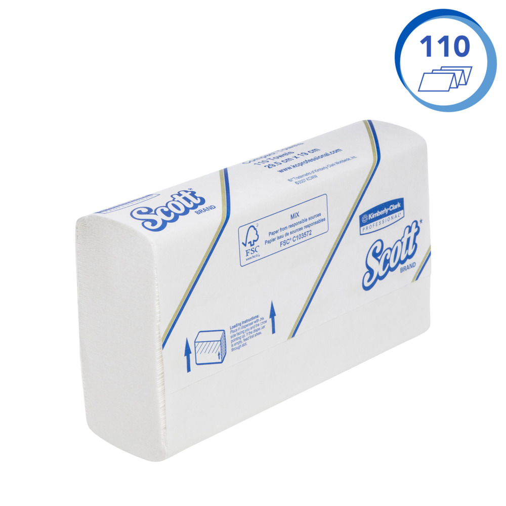 Scott® Control Compact Hand Towels (5855), White, 1-Ply Sheets, 16 Packs / Case, 110 Sheets / Pack (1760 Sheets) - 991058550