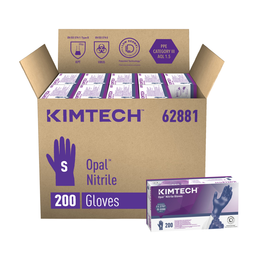 Kimtech™ Opal™ Nitrile Ambidextrous Gloves 62881 - Dark Blue, S, 10x200  (2,000 gloves), length 24 cm