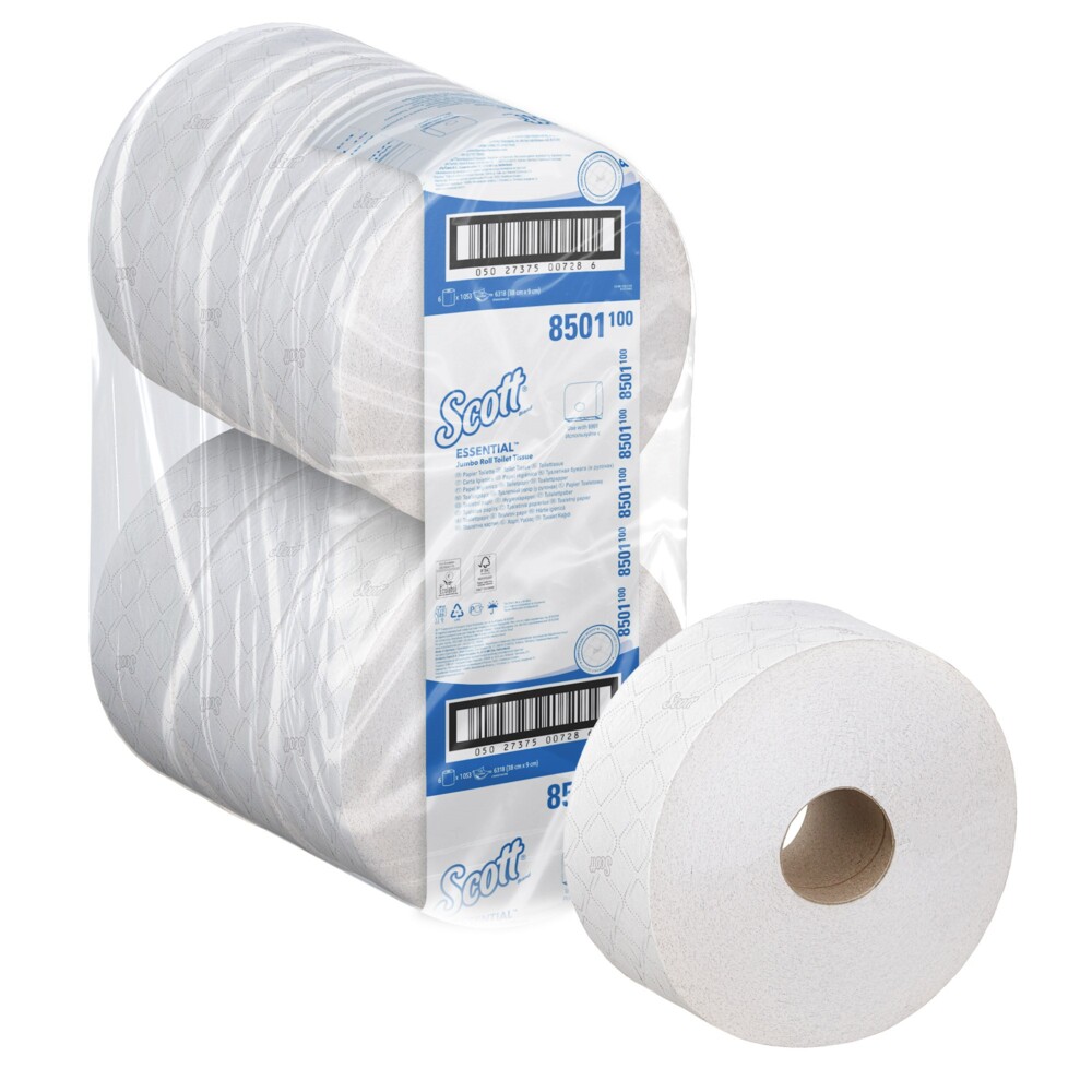 Rouleau de papier toilette Jumbo Scott® Essential™ 8501 - Rouleau de papier  toilette Jumbo - 6 rouleaux de 1 053 feuilles de papier toilette 2  épaisseurs (2 400 m au total)