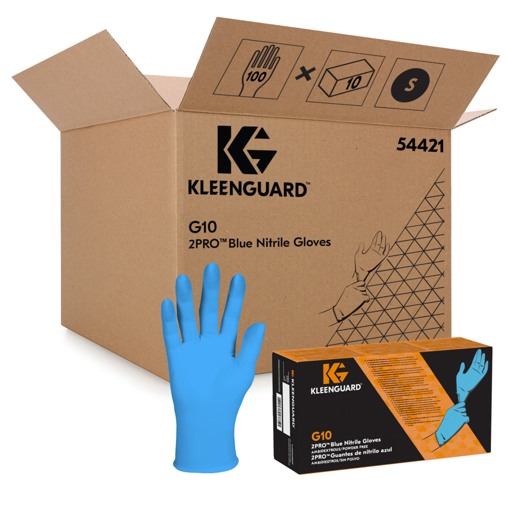 Gants en nitrile bleus KleenGuard® G10 2PRO™ 54421 - Gants jetables  résistants - 10 boîtes de 100 gants EPI bleus, S (1 000 pièces au total)