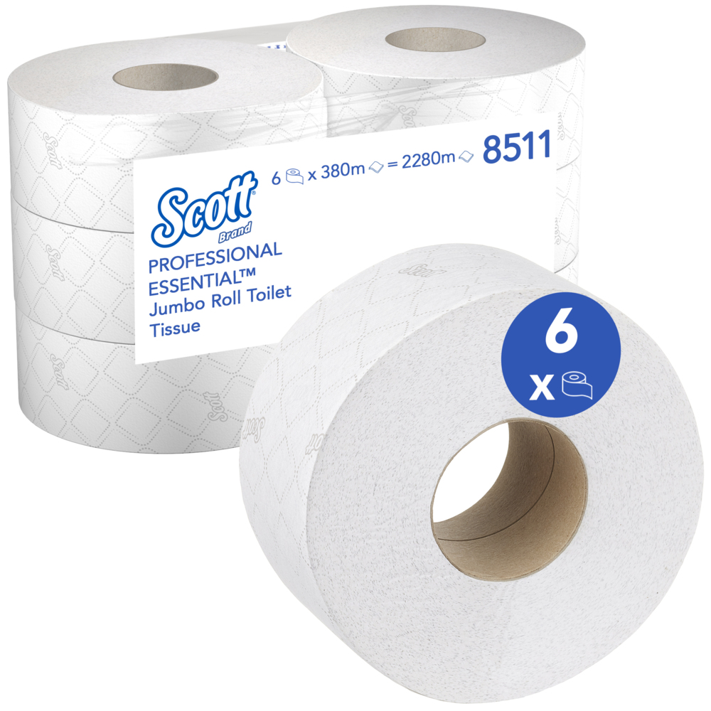 Rouleau de papier toilette Jumbo Scott® Essential™ 8511 - Rouleau de papier  toilette Jumbo - 6 rouleaux de 380 m de papier toilette 2 épaisseurs (2  280m au total)