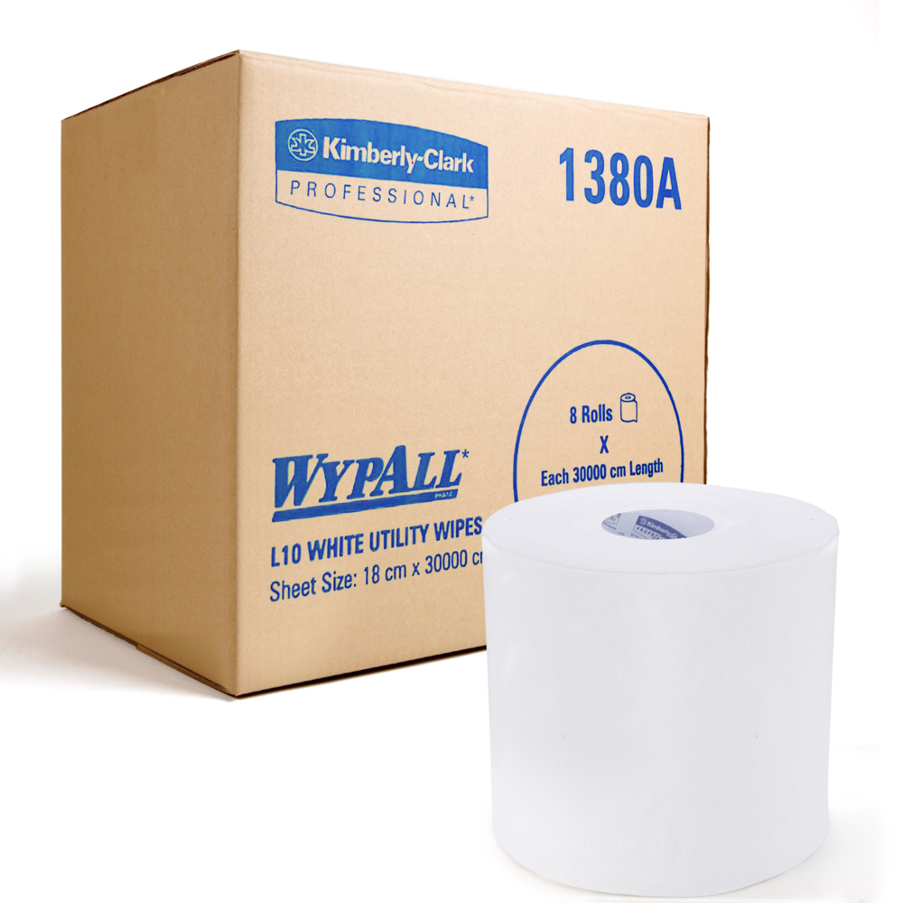 WypAll® L10 Natural Utility Wipes (1380A), White, Multipurpose, 8 Rolls / Case, 300m / Roll (2,400m) - S050416971