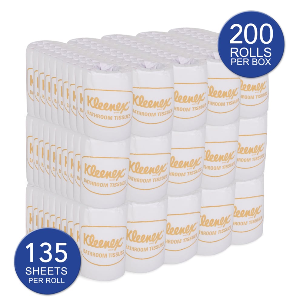 Kleenex® Standard Roll Toilet Tissue (1317), 2-Ply, 200 Toilet Rolls / Case, 135 Sheets / Roll (27,000 Sheets) - S050059015