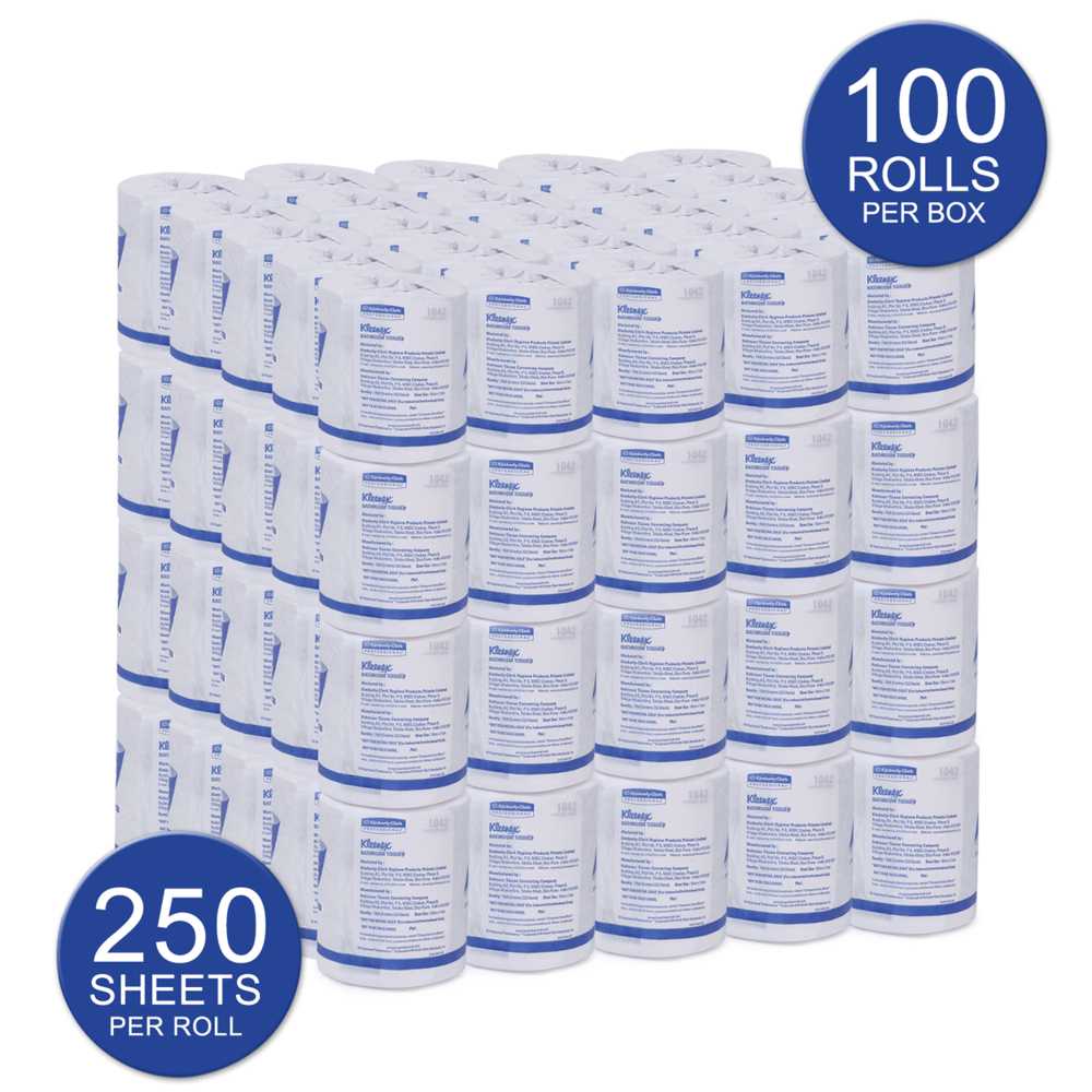 Kleenex® Toilet Tissue (1042), 2-Ply Embossed, 100 Rolls / Case, 250 Sheets / Roll (25,000 Sheets) - S050059009