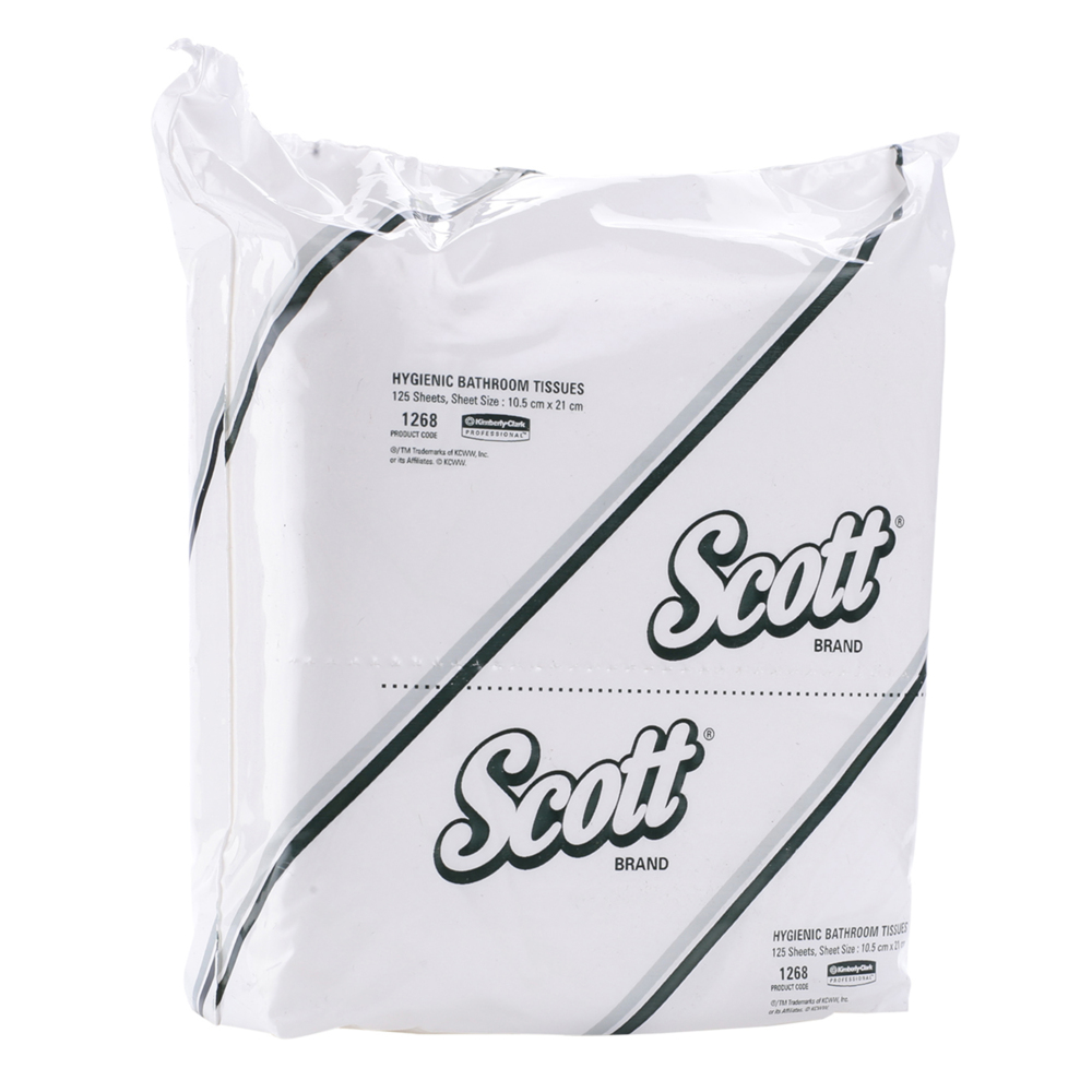 Scott® Interleaved Toilet Paper (1268), 2-Ply, 100 Packs / Case, 125 Sheets / Pack (12,500 Sheets) - S050058600