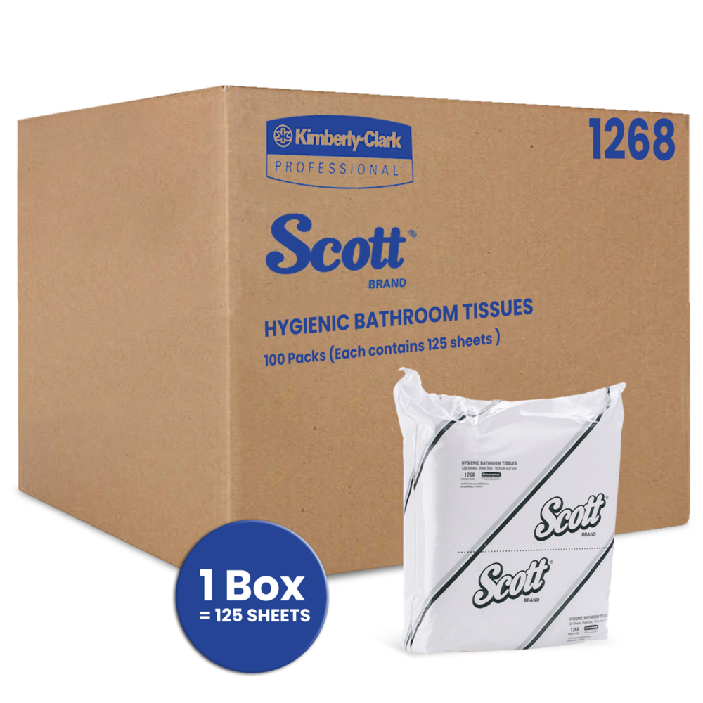 Scott® Interleaved Toilet Paper (1268), 2-Ply, 100 Packs / Case, 125 Sheets / Pack (12,500 Sheets) - S050058600