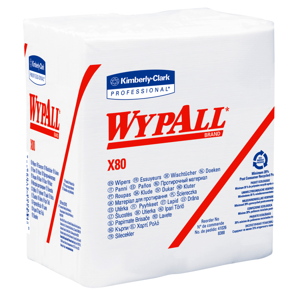 WypAll® X80 Reusable Wipes (41026), White Quarter-fold, 4 Packs / Case, 50 Sheets / Pack (200 Sheets) - 991041026