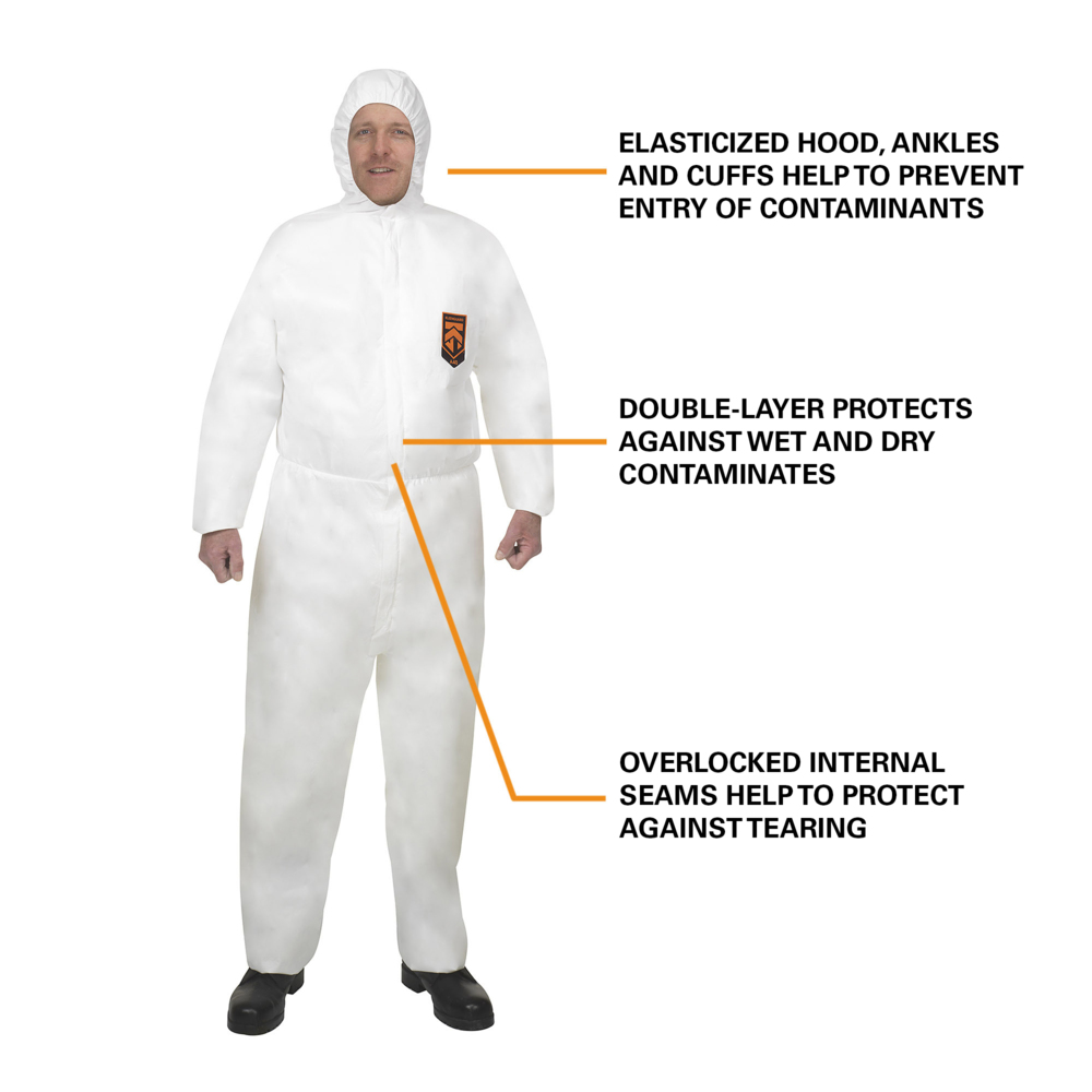 KleenGuard® A40 Liquid & Particle Protection Hooded Coveralls (97910), Medium White Coveralls, 25 Coveralls/Case, 1 Coverall / Pack (25 coveralls) - S057806951
