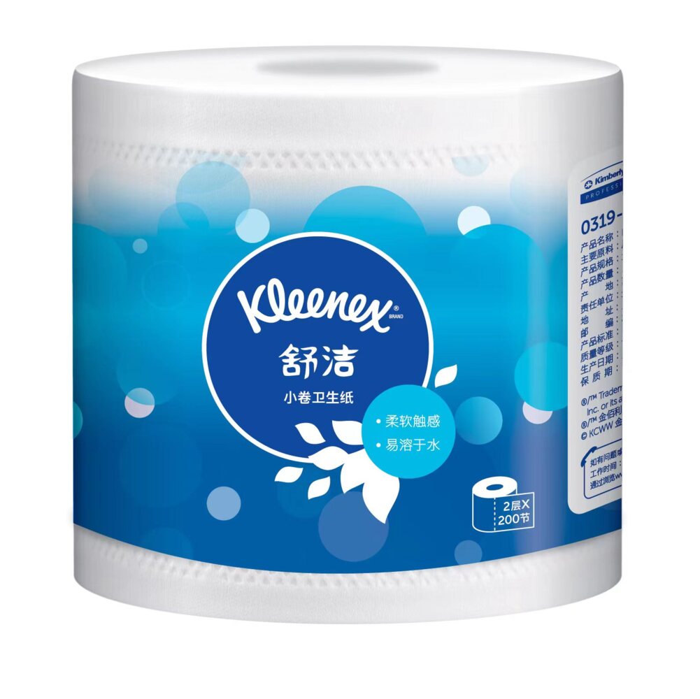 Kleenex®舒洁® 小卷卫生纸200格(2层)，10卷/提，10提/箱 - 0319-02