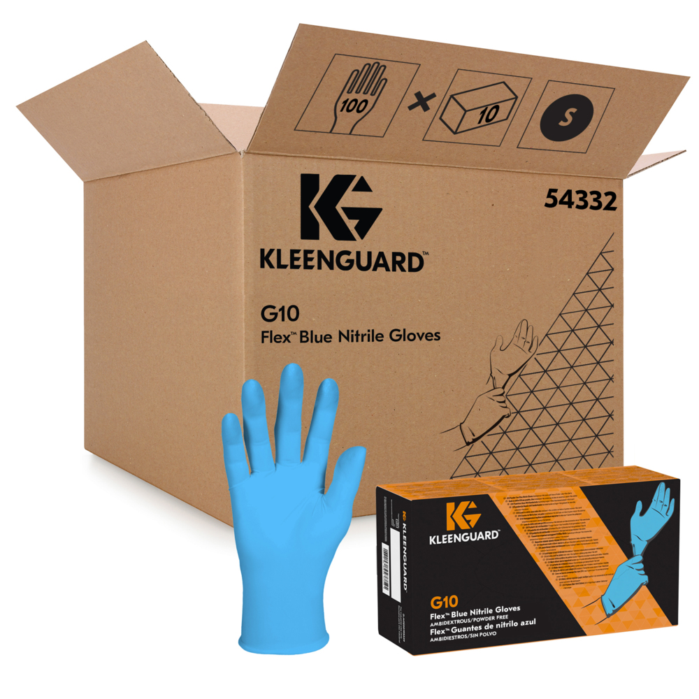 KleenGuard® G10 Flex™ Blue Nitrile Gloves (54332), Tactile Disposable Gloves, 10 Boxes / Case, 100 Small Blue PPE Gloves / Box (1,000 Total) - 54332