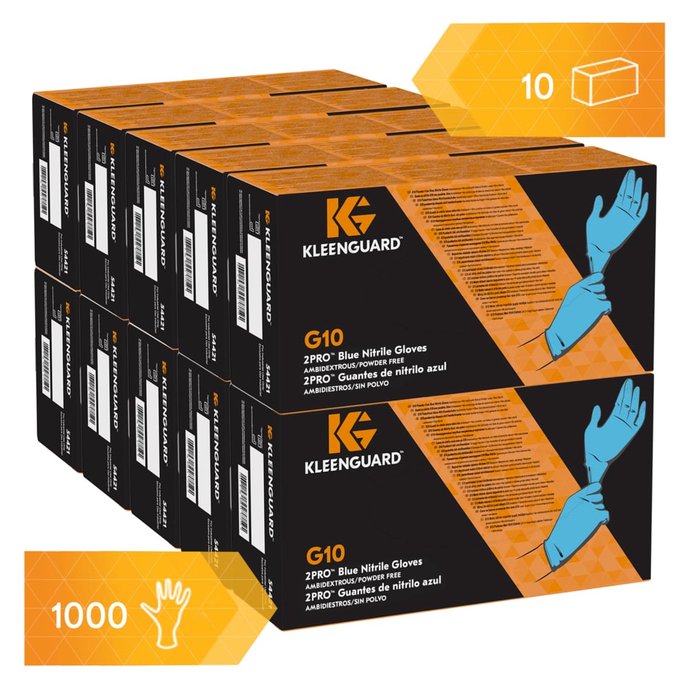 KleenGuard® G10 2PRO Blue Nitrile Gloves 54421 - Sarung Tangan Sekali Pakai yang Kuat - 10 Kotak x 100 Sarung Tangan APD Biru, S (1,000 Total) - 991054421