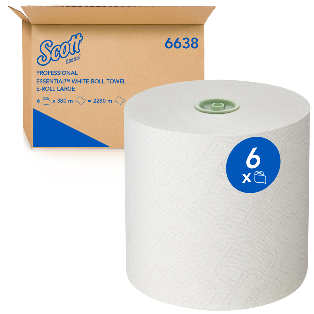 Rouleaux d'essuie-mains Scott® Essential™ 6638 - Rouleaux d'essuie-mains en  papier E-Roll grand format - 6 x rouleaux de 380 m d'essuie-mains en papier  blanc (2 280 m au total)