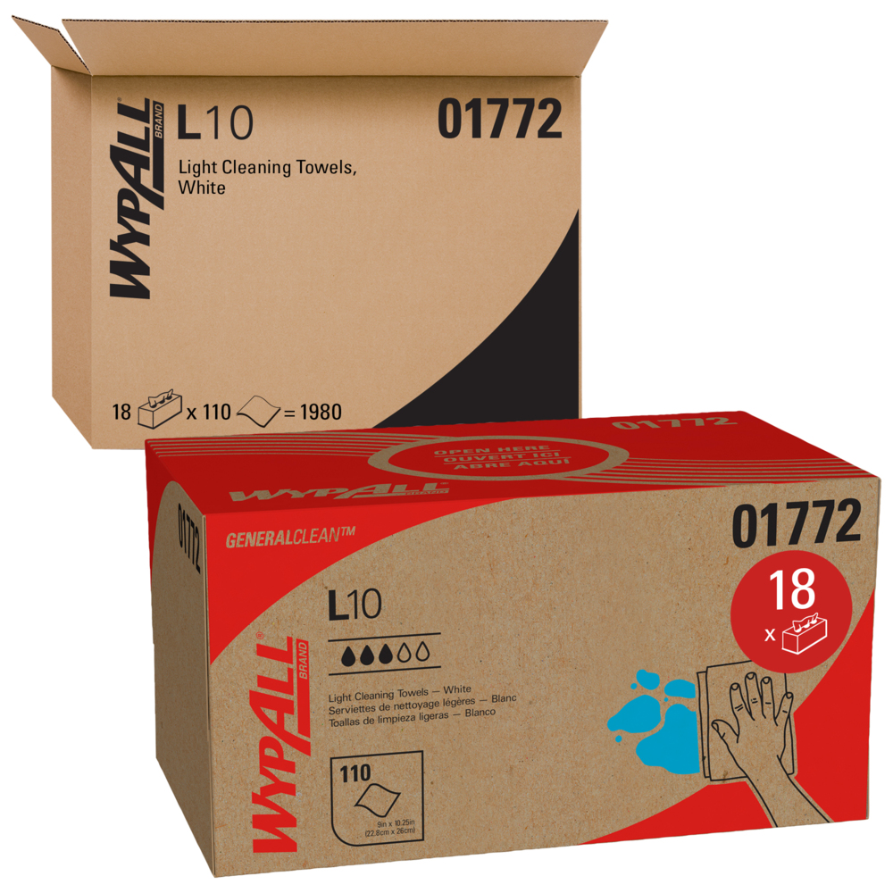 Lingettes de nettoyage léger WypAll® L10 General Clean (01772), lingettes  pour le soin des animaux, 1 épaisseur, boîte Pop-Up, blanches, 18 boîtes/caisse,  110 lingettes/boîte, 1 980 feuilles/caisse