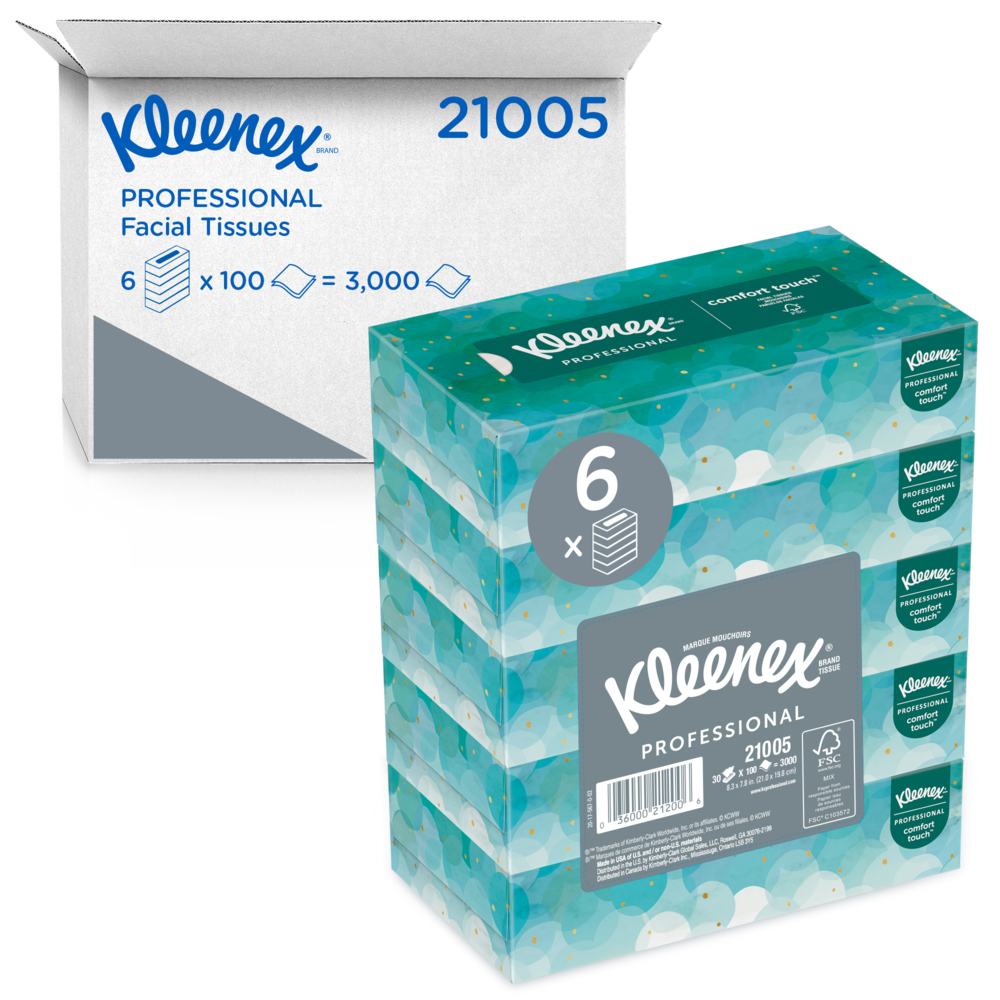 Kleenex® Professional Facial Tissue for Business (21195), Flat Tissue Boxes  (48 Tissues/Box, 64 Boxes/Case, 3,072 Tissues/Case)