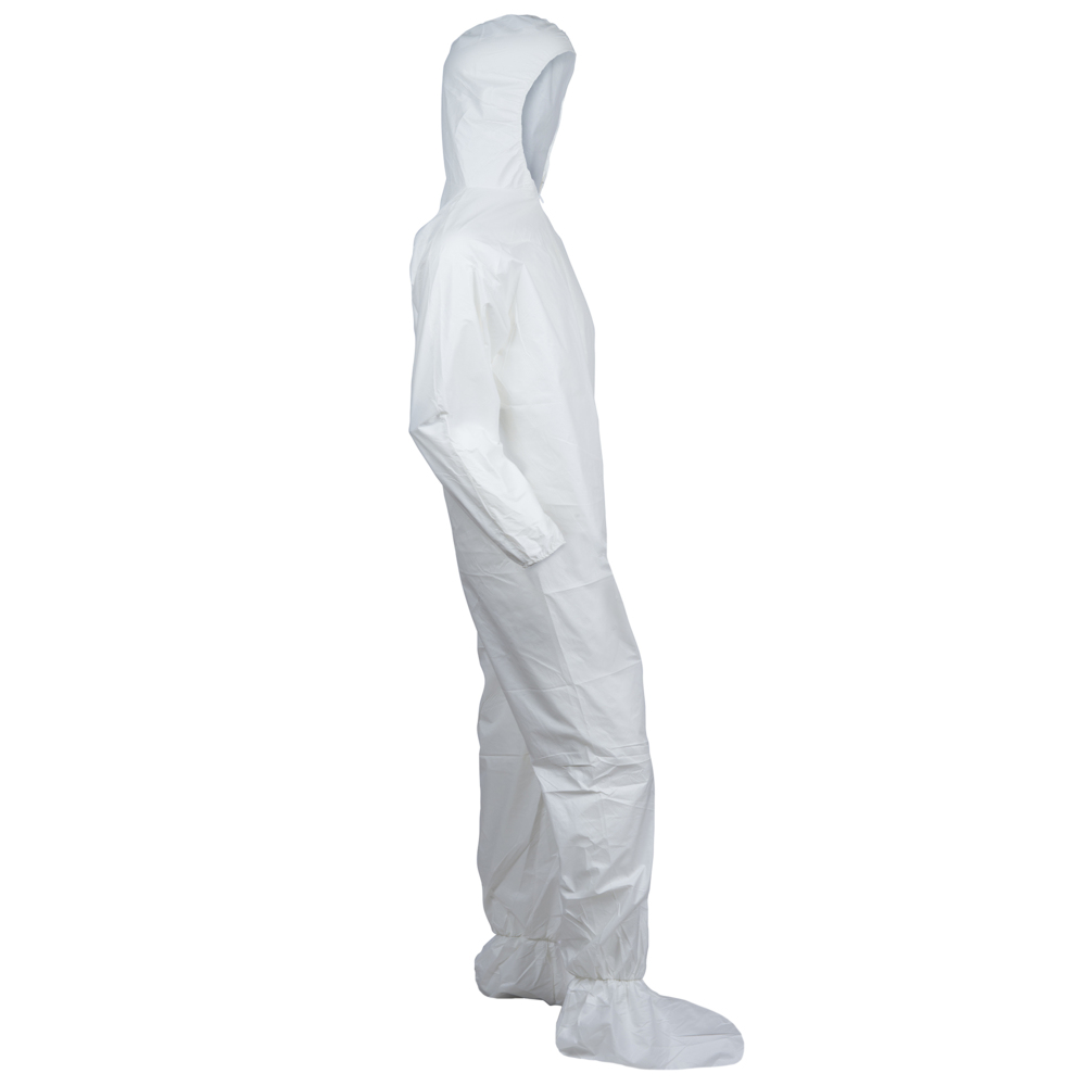 KleenGuard™ A30 Breathable Splash & Particle Protection Coveralls (46123), Zipper Front, Elastic Back, Wrists, Ankles, Hood & Boots, White, Reflex Design, Large (Qty 25) - 46123