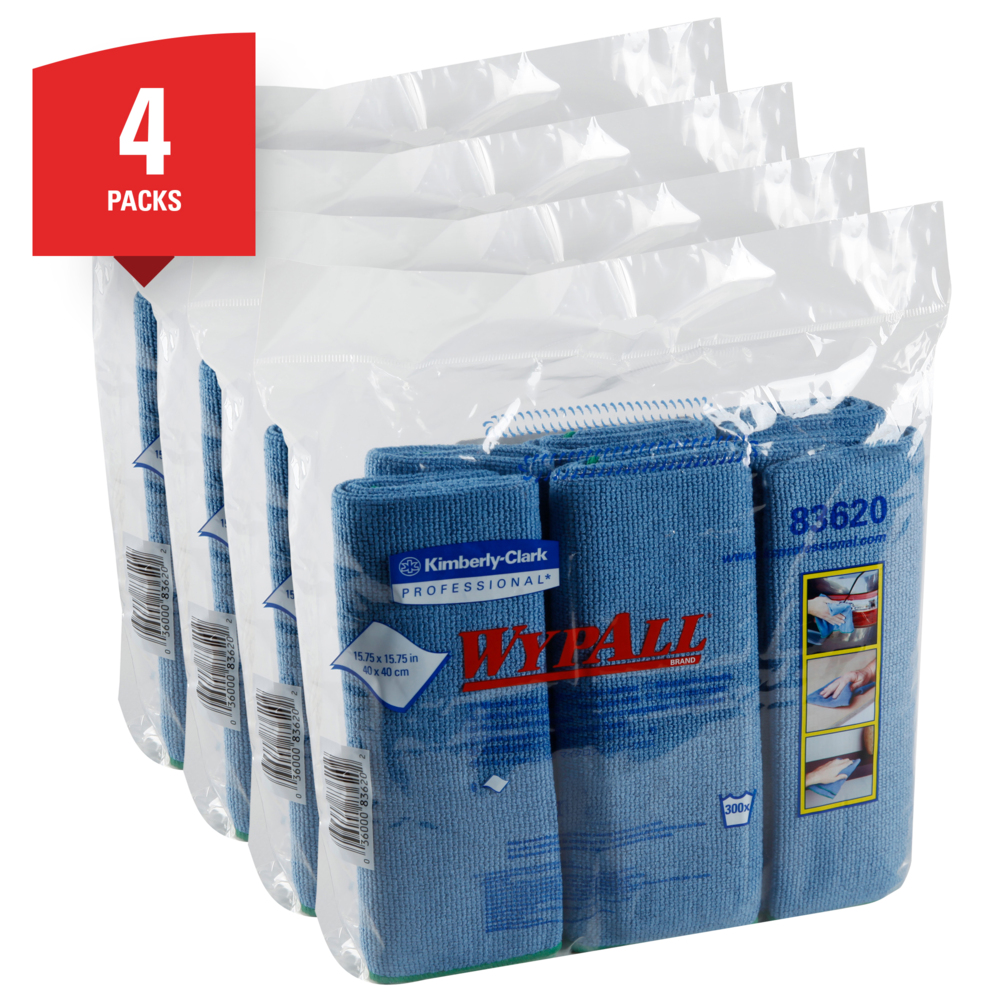 WypAll® Microﬁber Cloths (83620), Reusable, 15.75” x 15.75”, Blue (6 Cloths/Pack, 4 Packs/Case, 24 Cloths/Case) - 83620