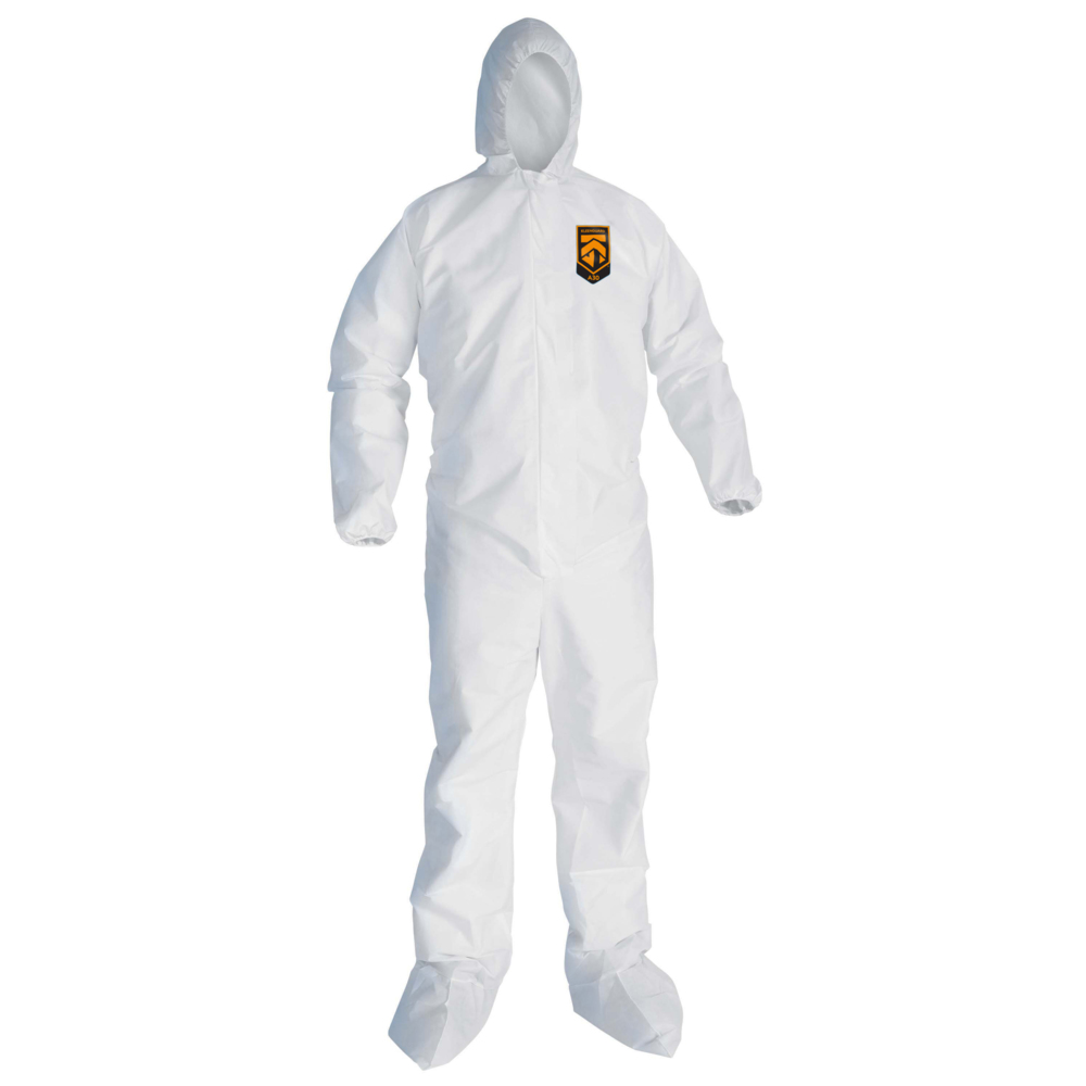 KleenGuard™ A30 Breathable Splash & Particle Protection Coveralls (46123), Zipper Front, Elastic Back, Wrists, Ankles, Hood & Boots, White, Reflex Design, Large (Qty 25) - 46123