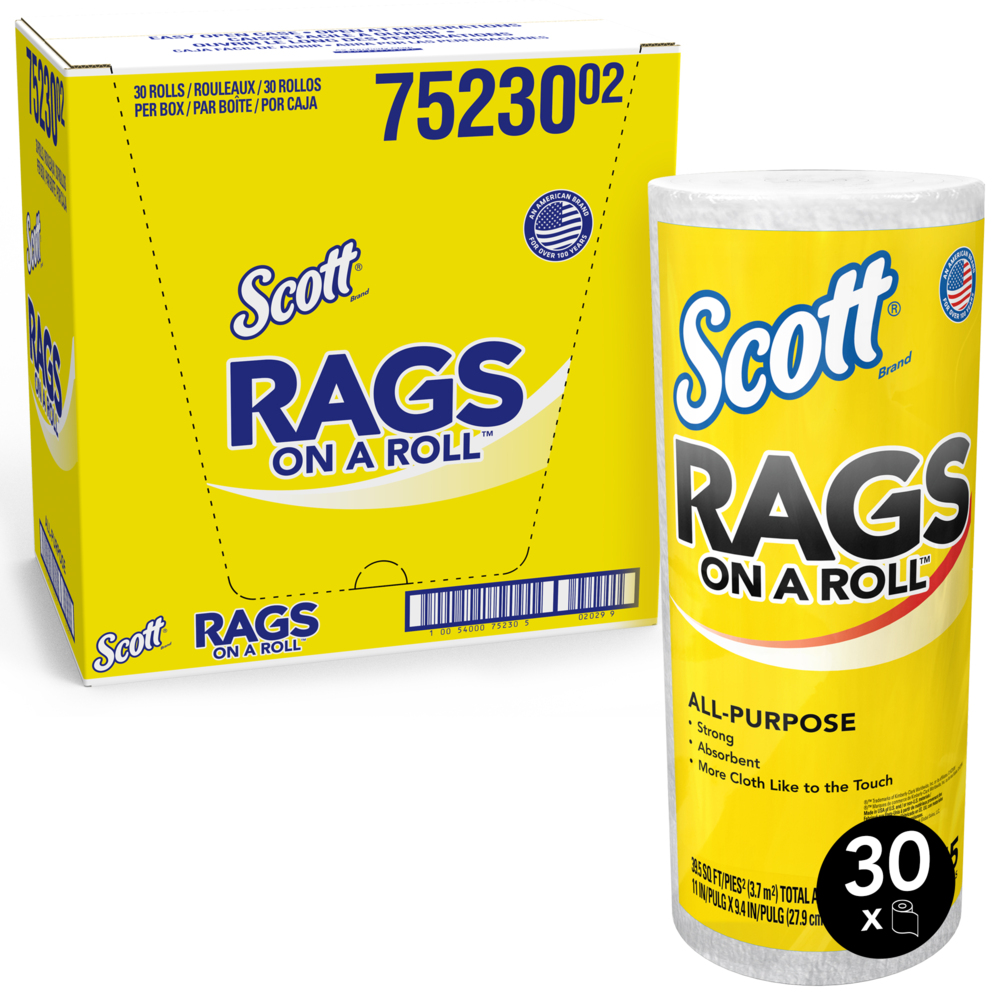 Scott® Rags On A Roll™ (75230), White, 55 Towels/Roll, 30 Rolls