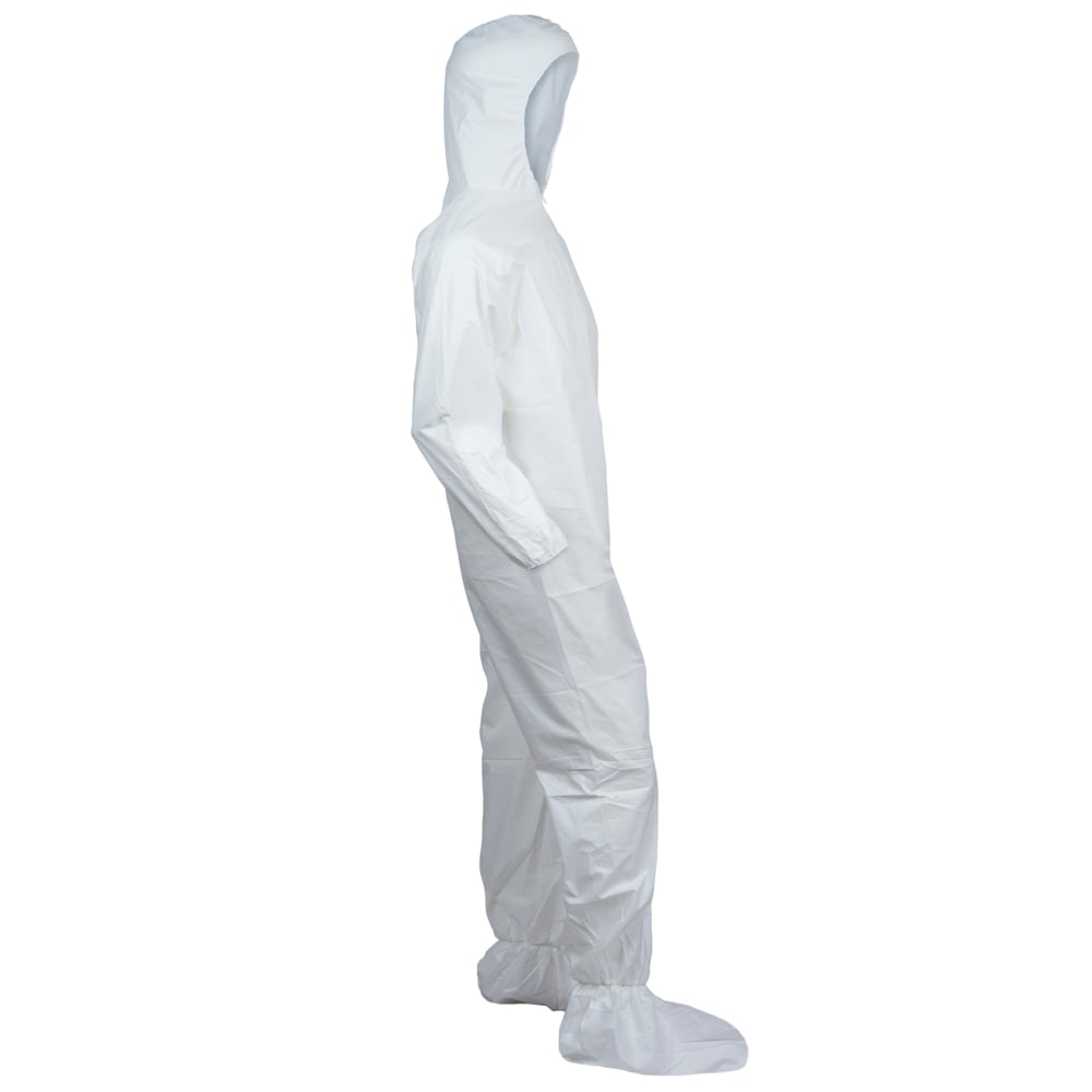 KleenGuard™ A30 Breathable Splash & Particle Protection Coveralls (46127), Zipper Front, Elastic Back, Wrists, Ankles, Hood & Boots, White, Reflex Design, 4XL (Qty 21) - 46127