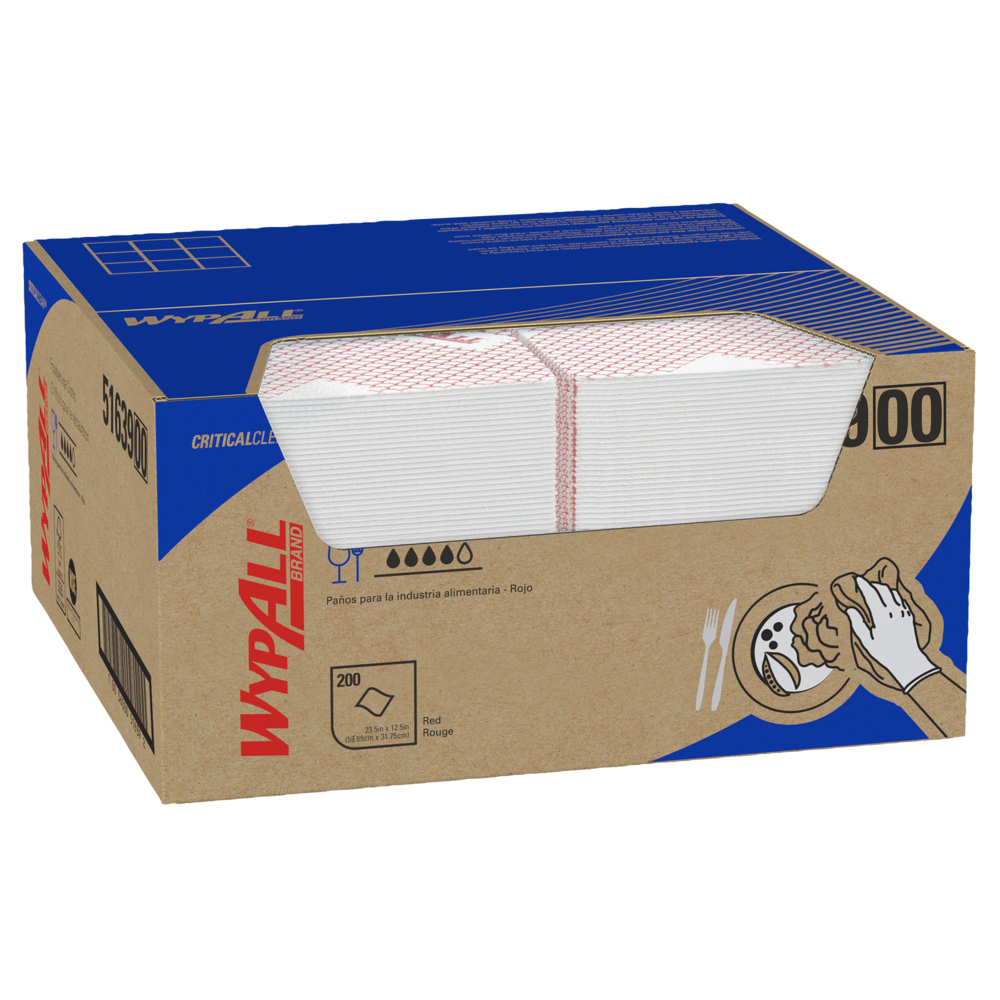 WypAll® CriticalClean™ Heavy Duty Foodservice Cloths (51639), Quarterfold, Red (200 Sheets/Box, 1 Box/Case, 1 Box/Case) - 51639