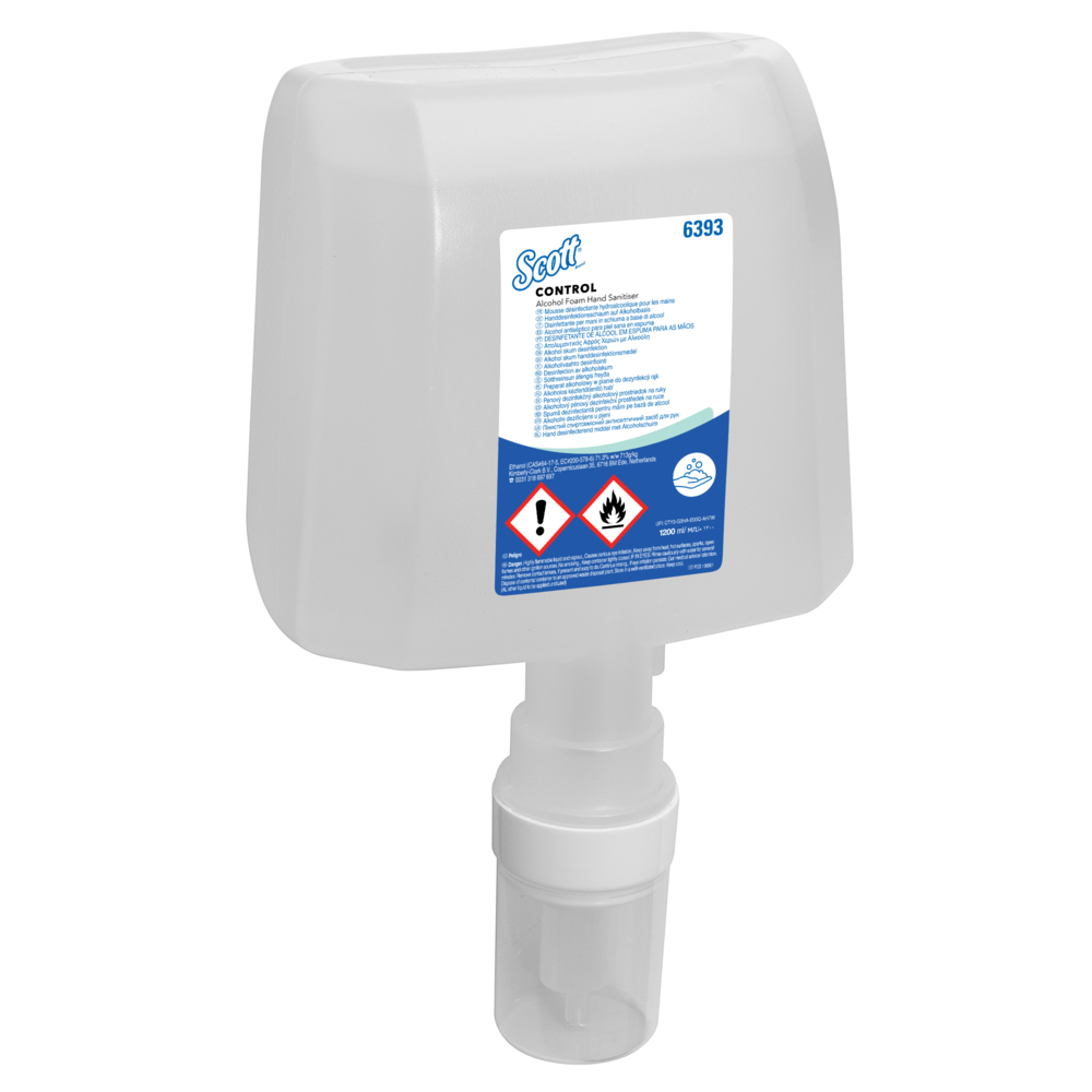 Mousse hydroalcoolique pour les mains Scott® Control™ 6393 - 4 recharges de 1,2 litre de désinfectant pour les mains transparent (4,8 litres au total) - 6393
