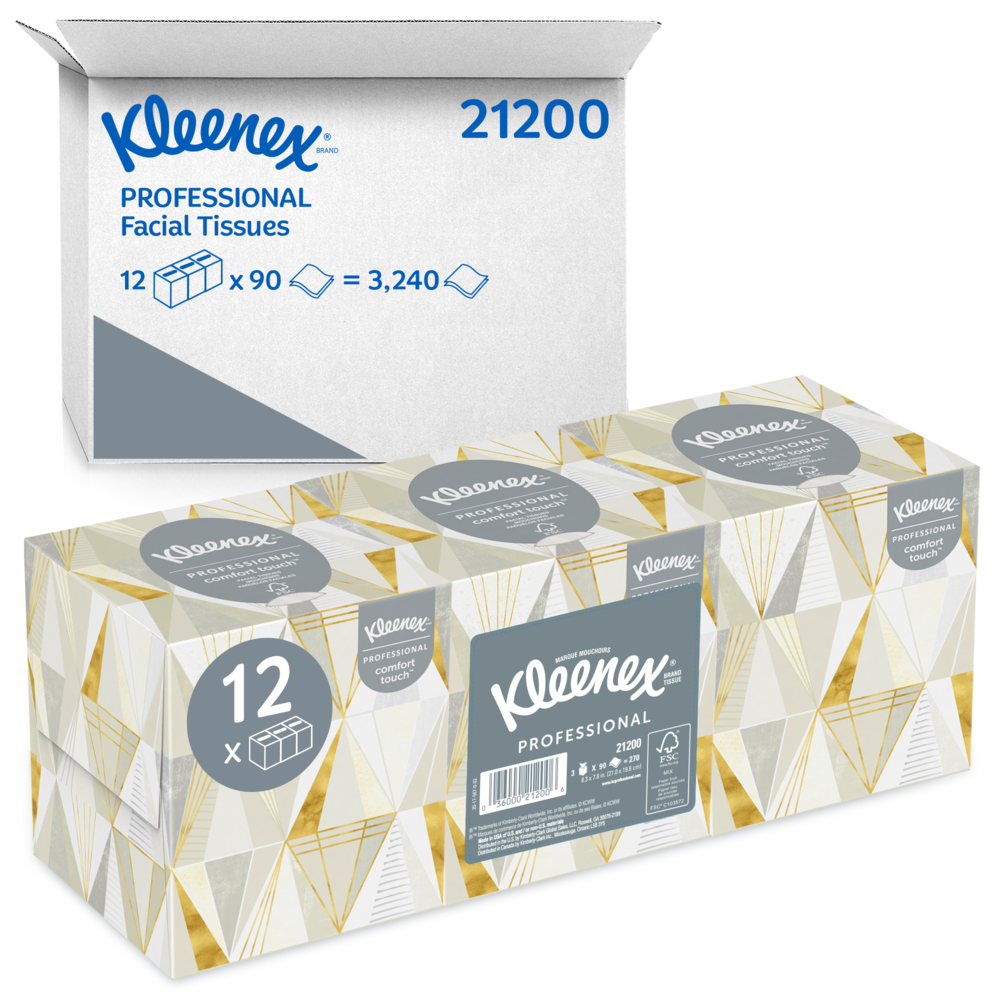 Kleenex® Professional Facial Tissue Cube for Business (21200), Upright Face Tissue  Box (90 Tissues/Box, 12 Bundles of 3 Boxes/Case, 36 Boxes/Case, 3,240  Tissues/Case)