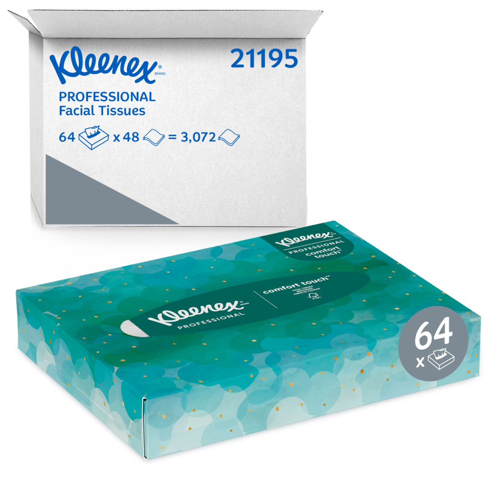 Kleenex® Professional Facial Tissue for Business (21195), Flat Tissue Boxes  (48 Tissues/Box, 64 Boxes/Case, 3,072 Tissues/Case)