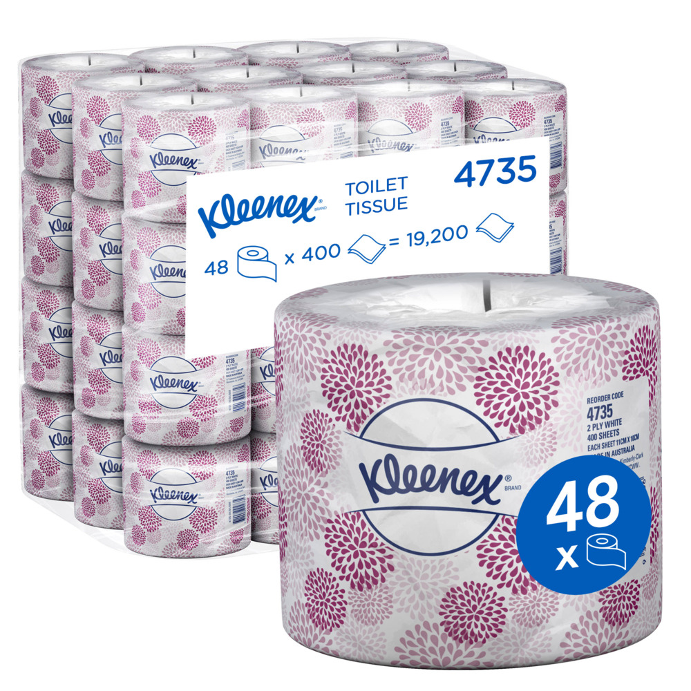 KLEENEX® Toilet Tissue (4735), 2 Ply Toilet Paper, 48 Toilet Rolls / Case, 400 Sheets / Roll (19,200 Sheets)  - 4735