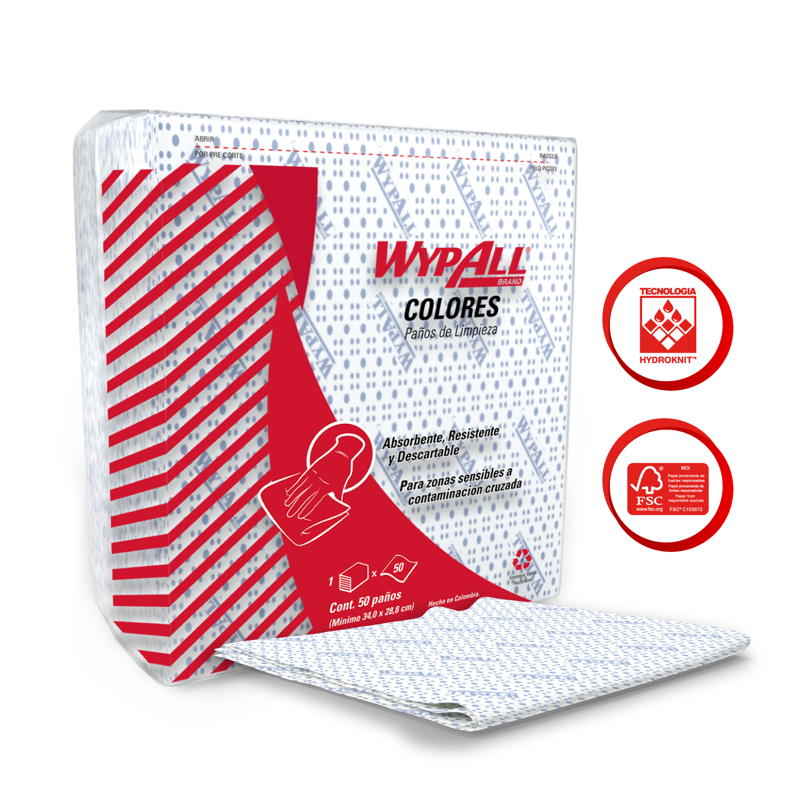 WypAll® Paños de limpieza  X50 Azul Doblados Liso, 30228872, Paños de Limpieza, 8 paquetes x 50 paños (400 en total) - S059139146