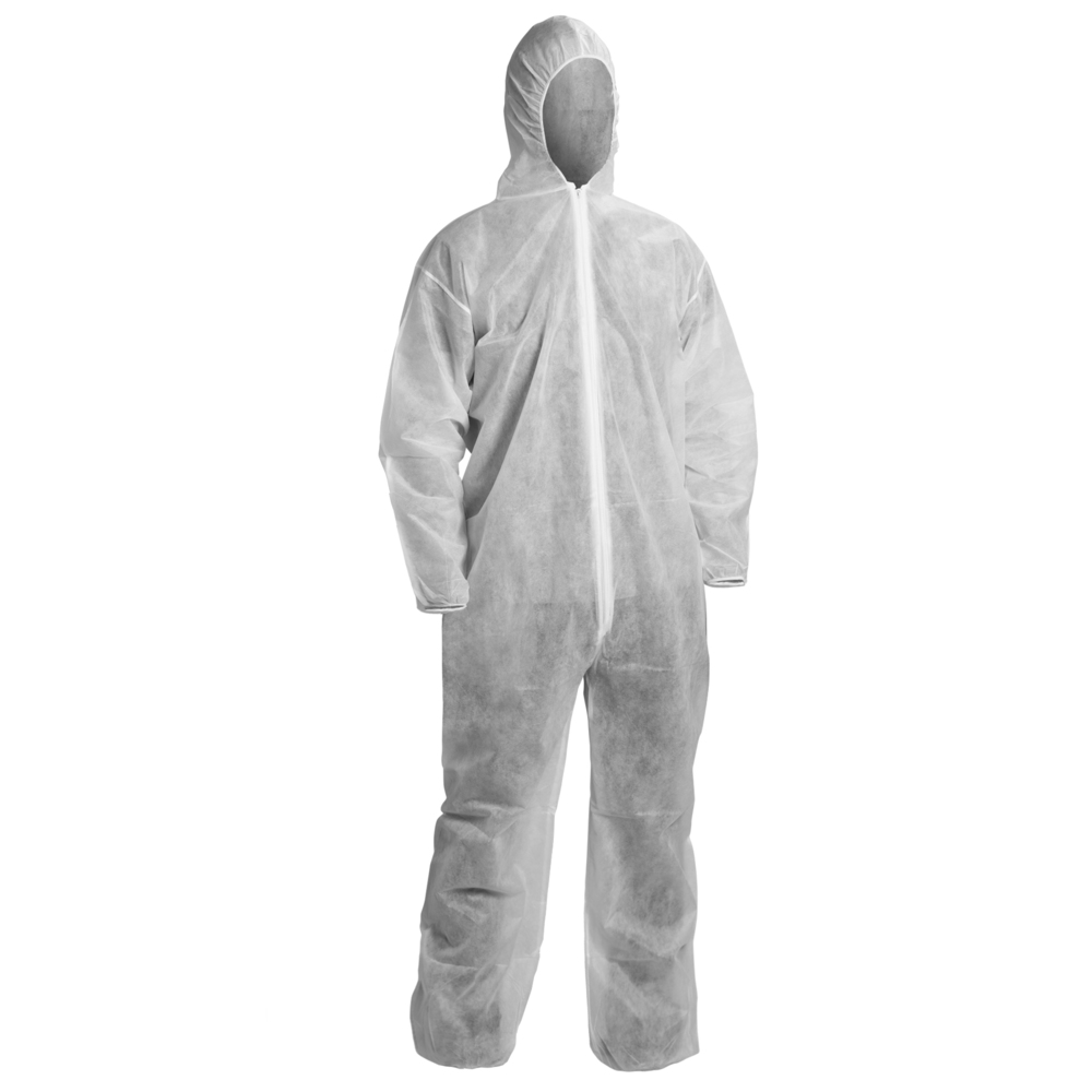 KleenGuard™ KGA10 Lightweight Coveralls for Non-Hazardous Particulate Protection (67312), Zipper Front, Elastic Wrists, Elastic Ankles & Hood, White, 3XL (Qty 50) - 67312