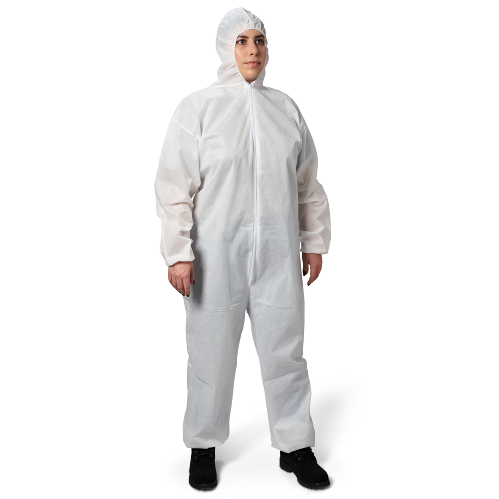 KleenGuard™ KGA20 Lightweight Coveralls for Non-Hazardous Particulate Protection (68974), Hooded, Zip Front, Elastic Wrists and Ankles, White, 2X-Large (Qty 50) - 68974