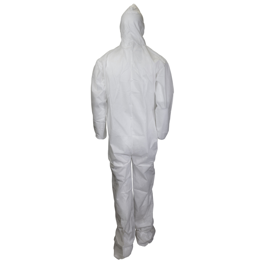 KleenGuard™ KGA20 Lightweight Coveralls for Non-Hazardous Particulate Protection (68977), Hood and Boot, Zip Front, Elastic Wrists and Ankles, White, Large (Qty 50) - 68977