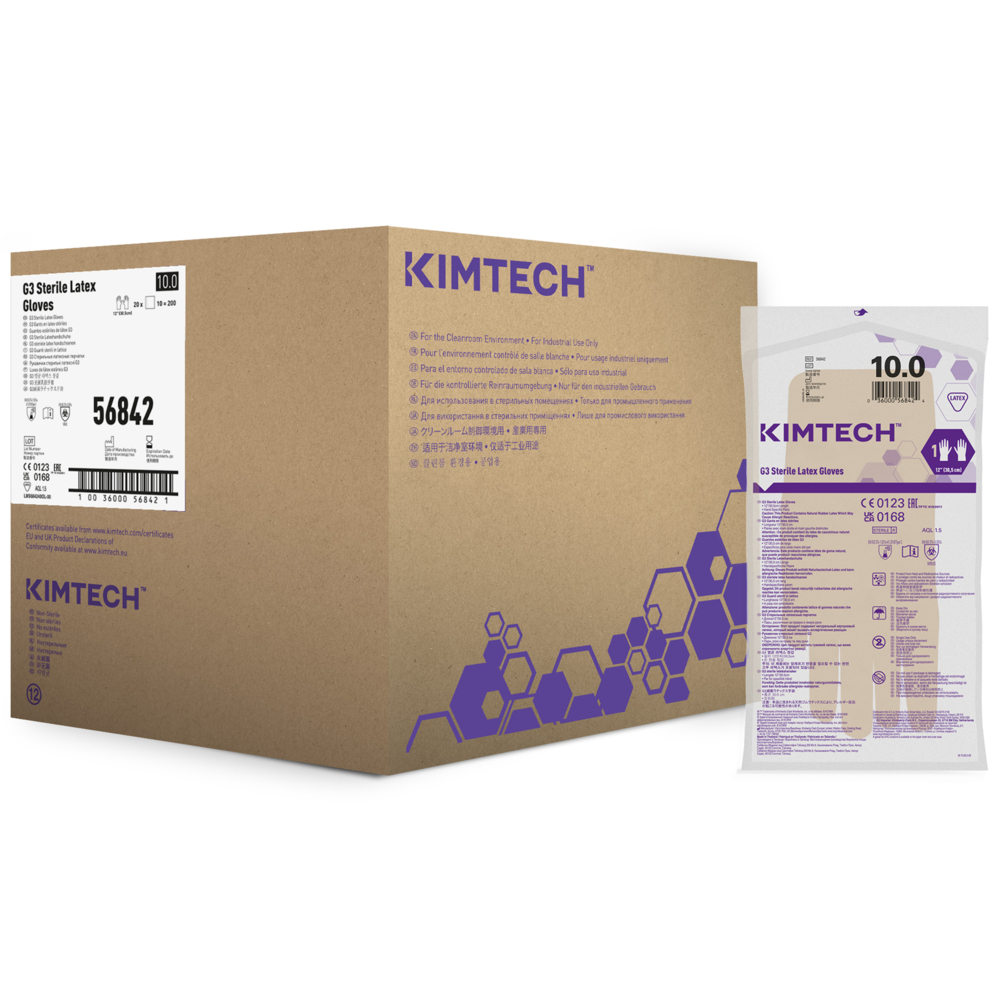 Kimtech™ G3 Sterile Latex Hand Specific Gloves 56842 (Formerly HC1310S) - Natural, Size 10, 10 bags x 20 pairs (200 pairs / 400 gloves), length 30.5 cm - 56842
