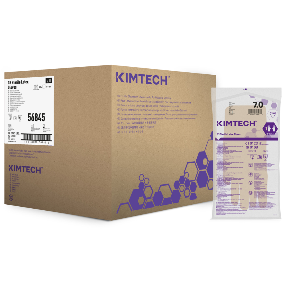 Kimtech™ G3 Sterile Latex Hand Specific Gloves 56845 (Formerly HC1370S) - Natural, Size 7, 10 bags x 20 pairs (200 pairs / 400 gloves), length 30.5 cm - 56845