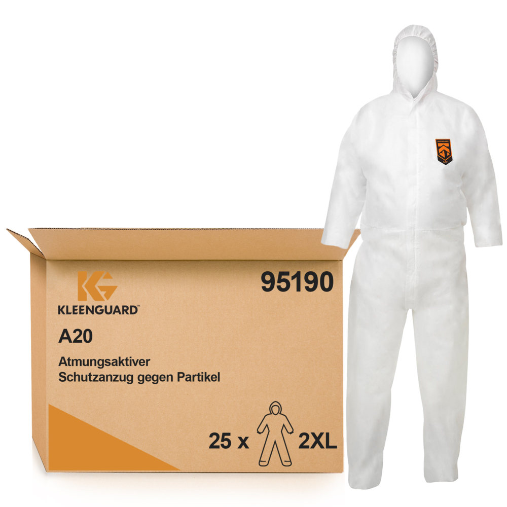 KleenGuard® A20 ademende, deeltjesbeschermende overalls met capuchon 95190 - PBM - 25 x witte overalls voor eenmalig gebruik in maat 2XL - 95190