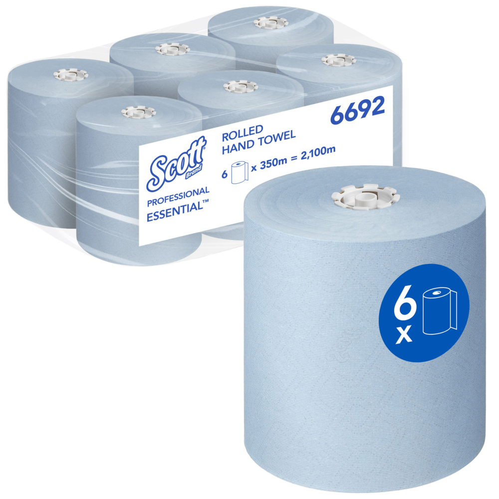Essuie-mains roulés Scott® Essential™ 6692 - Essuie-mains en papier bleu -  6 x rouleaux