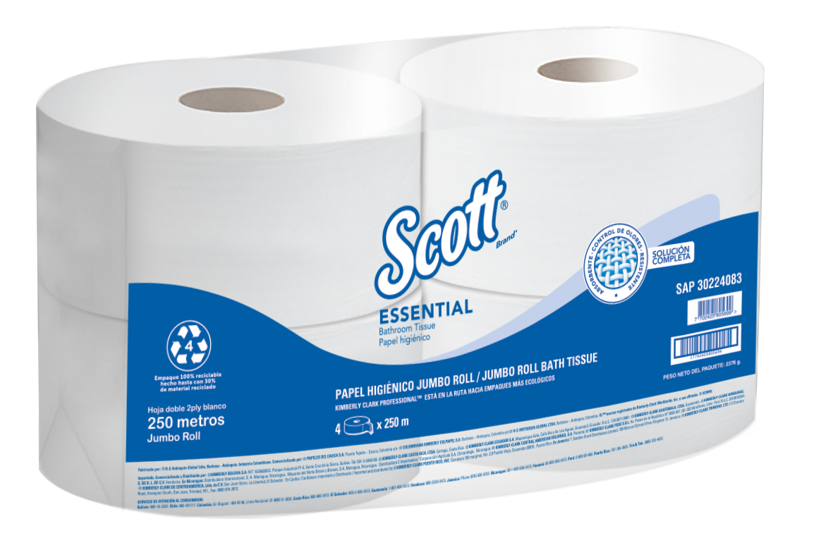 Scott® Essential Papel Higiénico en Rollo 30224083 - Hoja Doble -  250m/Rollo, 4 Rollos/Caja (1000m)